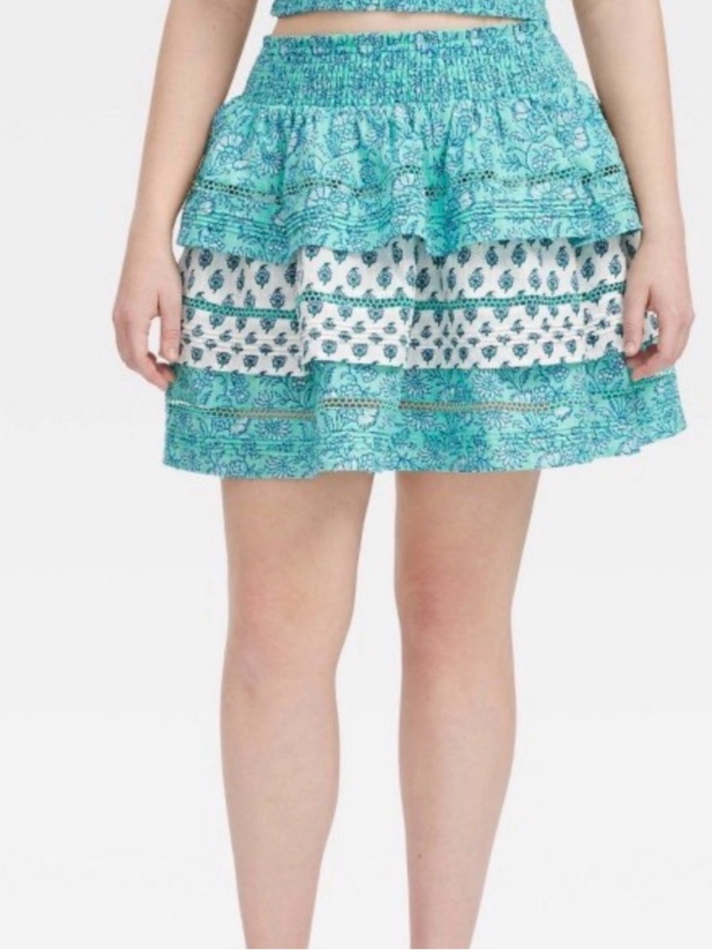 Roller Rabbit Aqua & White Floral Smocked Circle Skirt